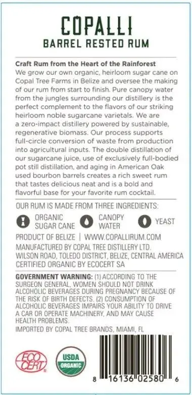 Copalli Barrel Rested Organic Rum High Proof - Image 2