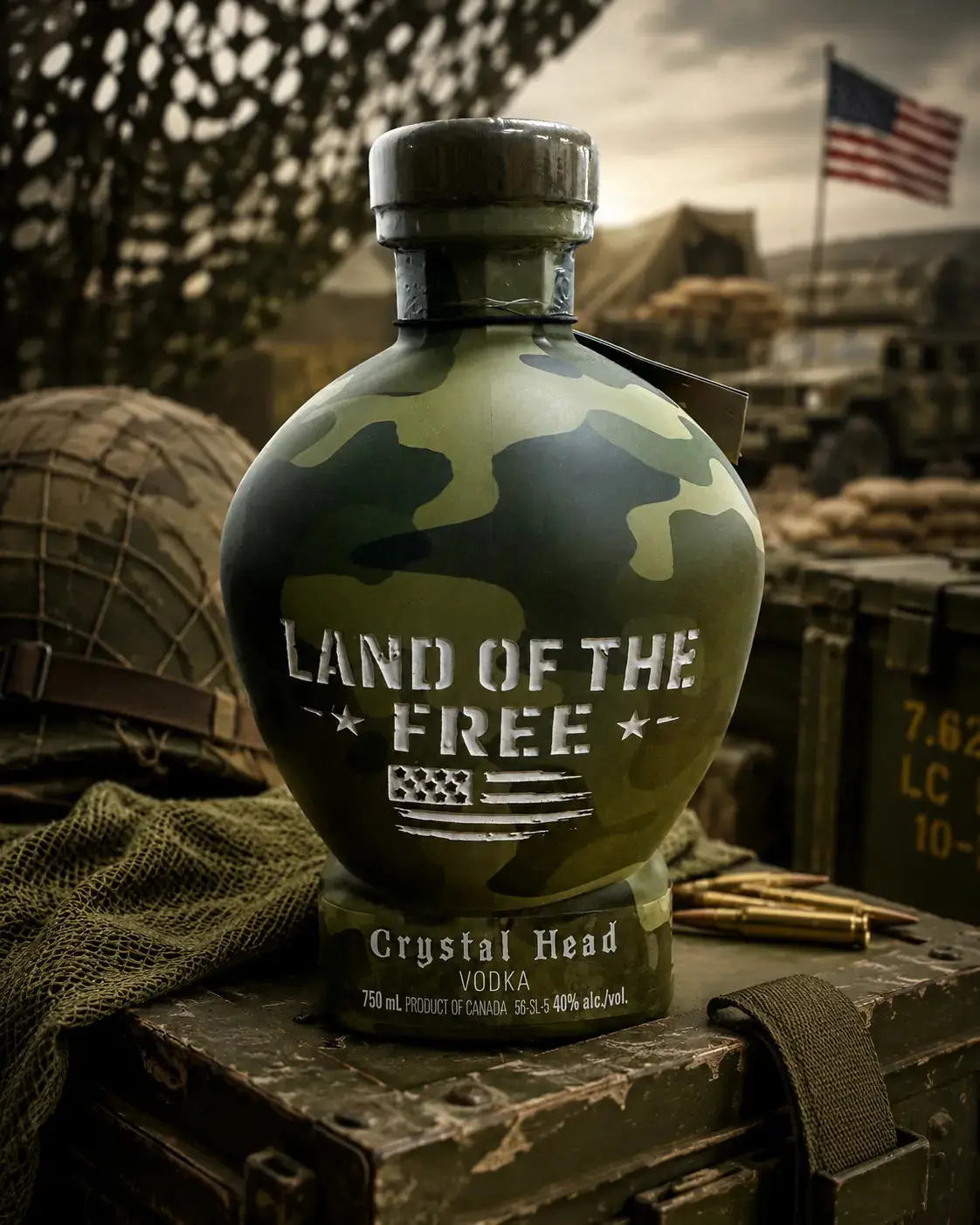 Crystal Head Camo “Land Of The Free” Deep Etch Custom Bottle