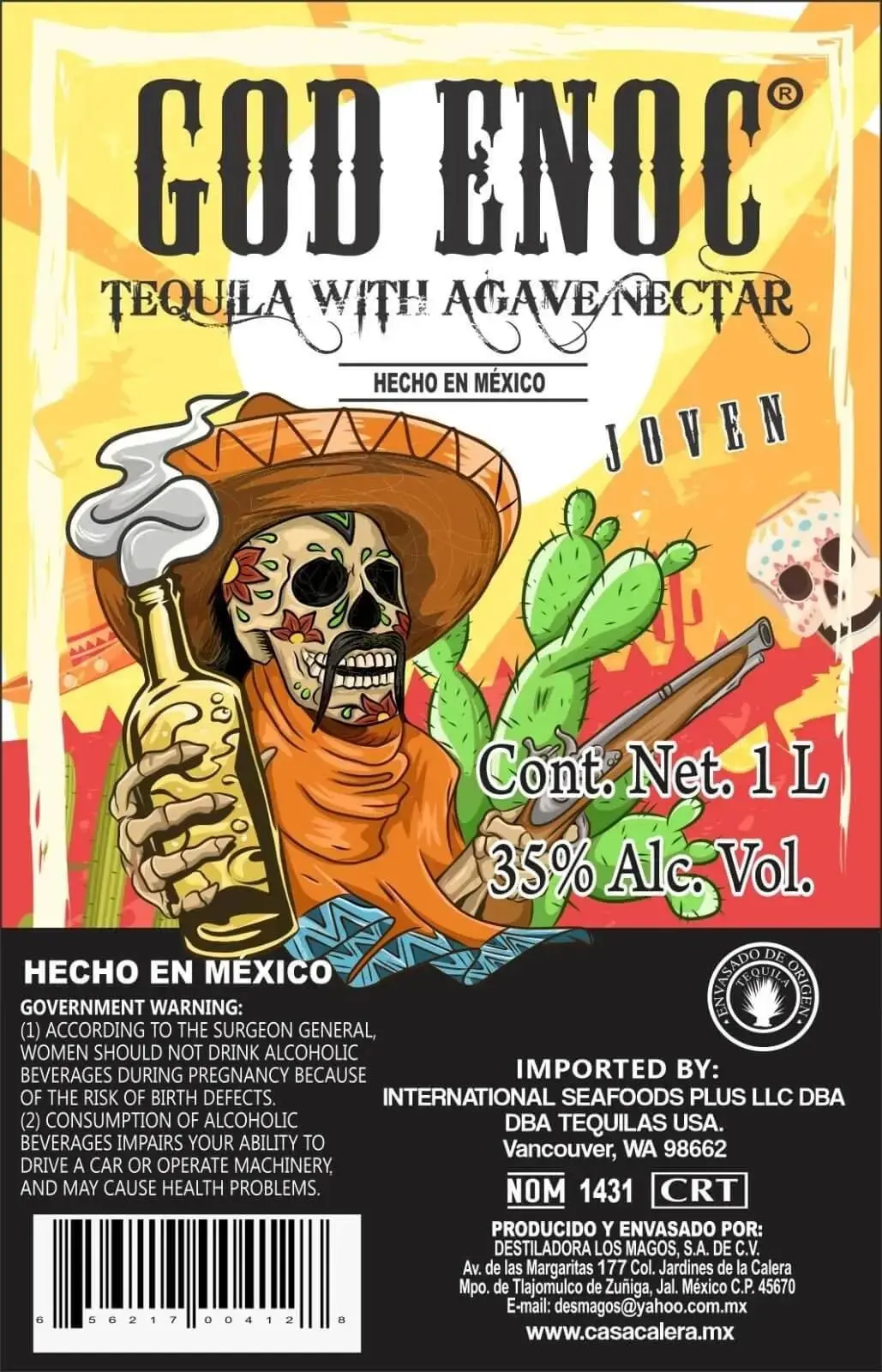 God Enoc Tequila with Agave Nectar Joven 1L