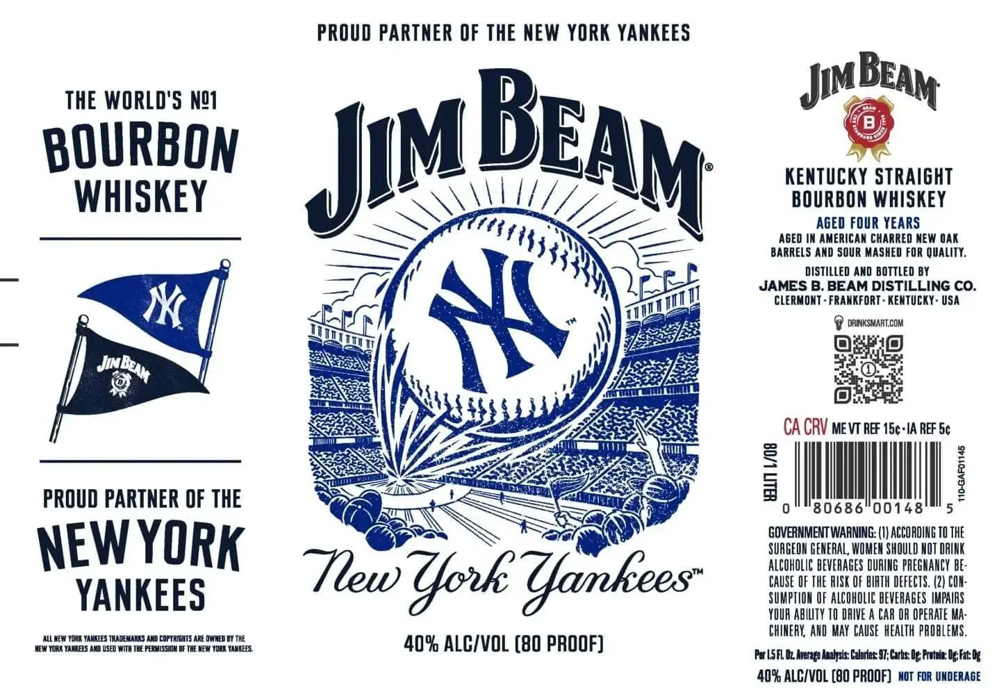 Jim Beam New York Yankees Kentucky Straight Bourbon Whiskey 1L