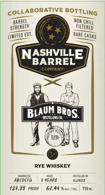 Nashville Barrel Company Blaum Bros 4 Year Old Rye Whiskey