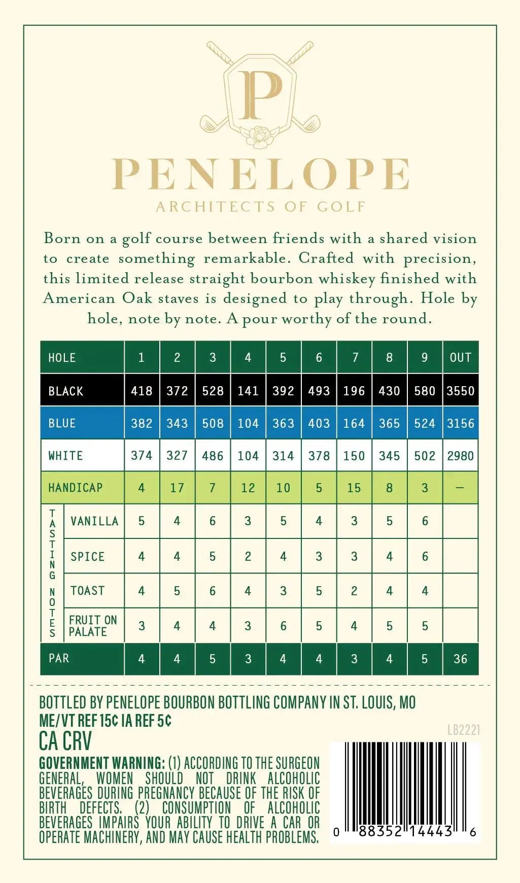 Penelope Architects of Golf 6 Year Straight Bourbon Whiskey Hole 9 - Image 2
