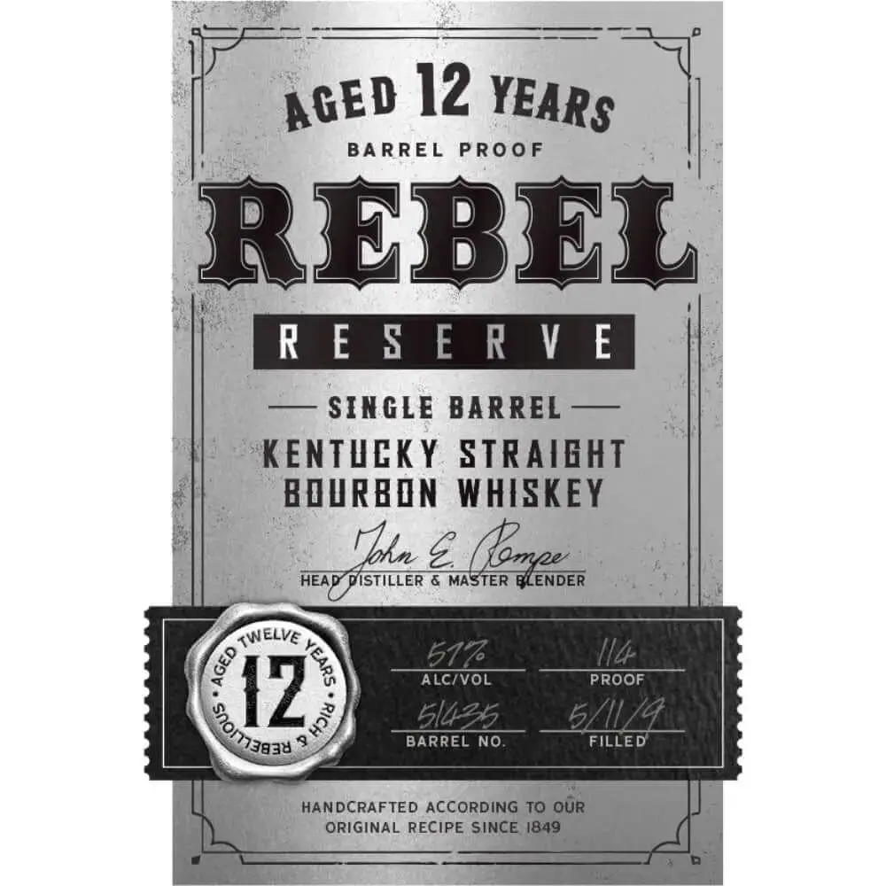Rebel Reserve 12 Year Old Single Barrel Kentucky Straight Bourbon - Image 2
