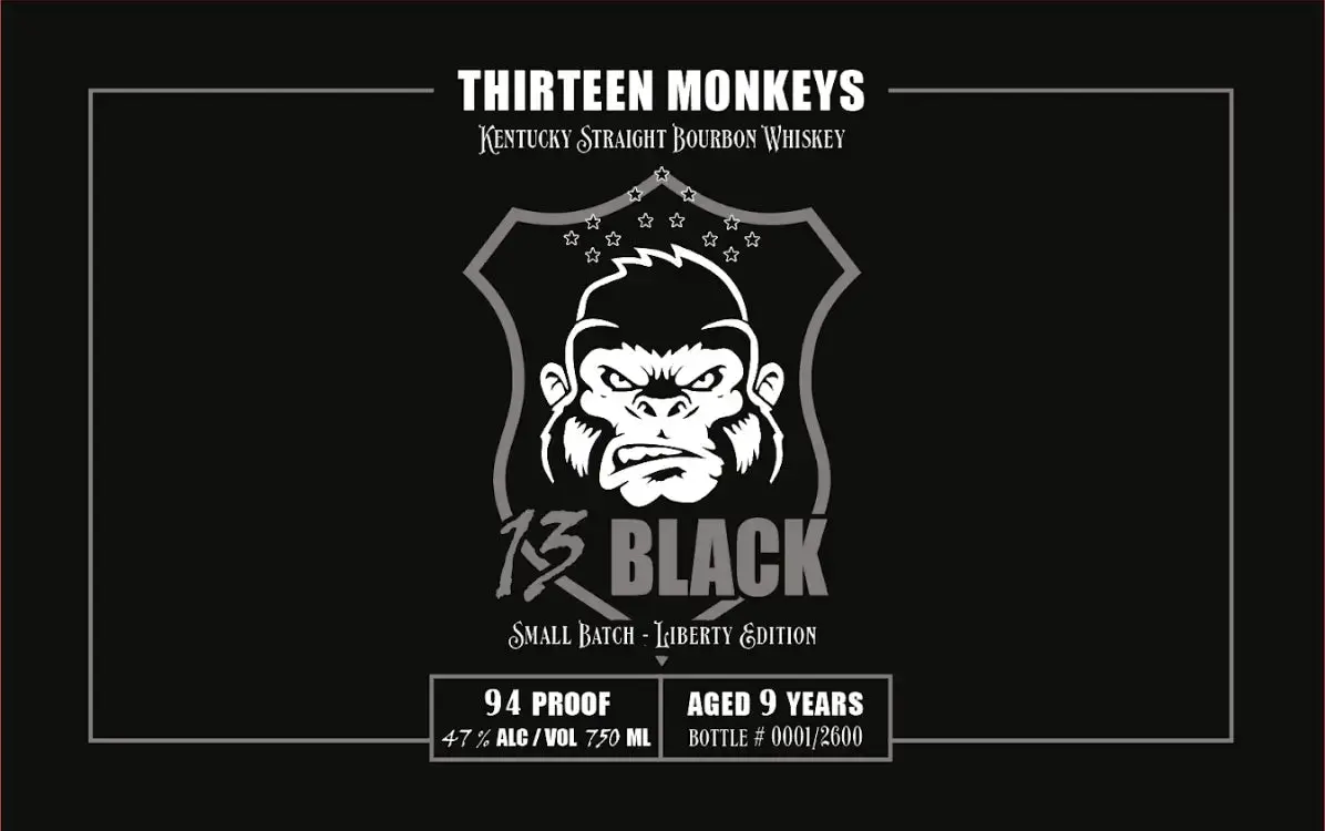 Thirteen Monkeys 13 Black Liberty Edition Kentucky Straight Bourbon Whiskey 9 Years