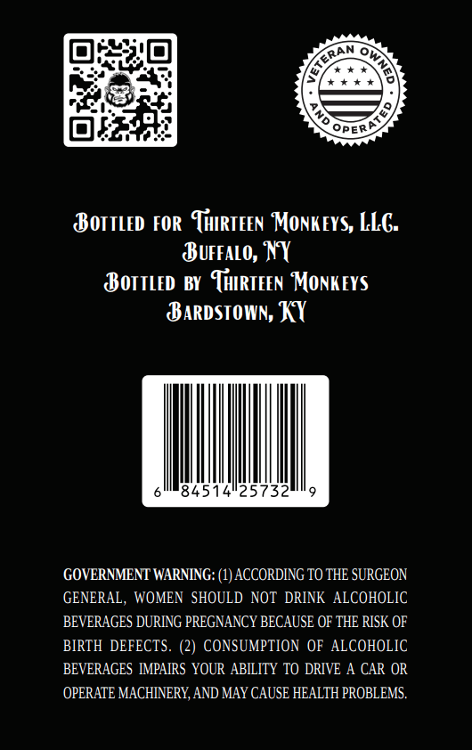 Thirteen Monkeys 13 Black Liberty Edition Kentucky Straight Bourbon Whiskey 9 Years - Image 2